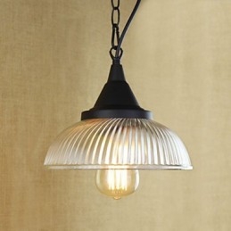 Lampada a sospensione classica vintage country in metallo nero con vetro trasparente