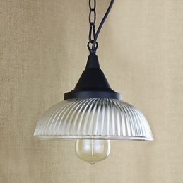Lampada a sospensione classica vintage country in metallo nero con vetro trasparente