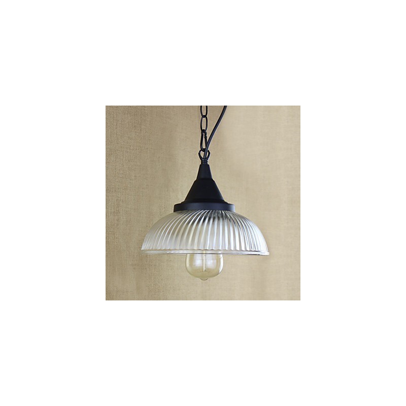 Lampada a sospensione classica vintage country in metallo nero con vetro trasparente