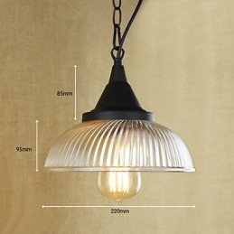 Lampada a sospensione classica vintage country in metallo nero con vetro trasparente