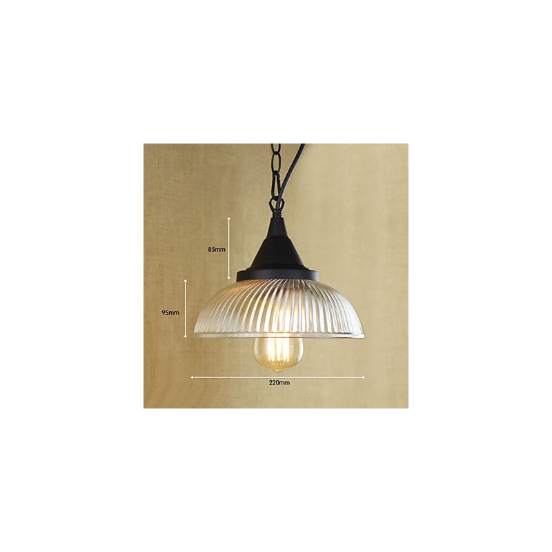 Lampada a sospensione classica vintage country in metallo nero con vetro trasparente
