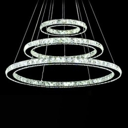 Lampadario rotondo moderno in cristallo dimmerabile con telecomando, luce bianco freddo