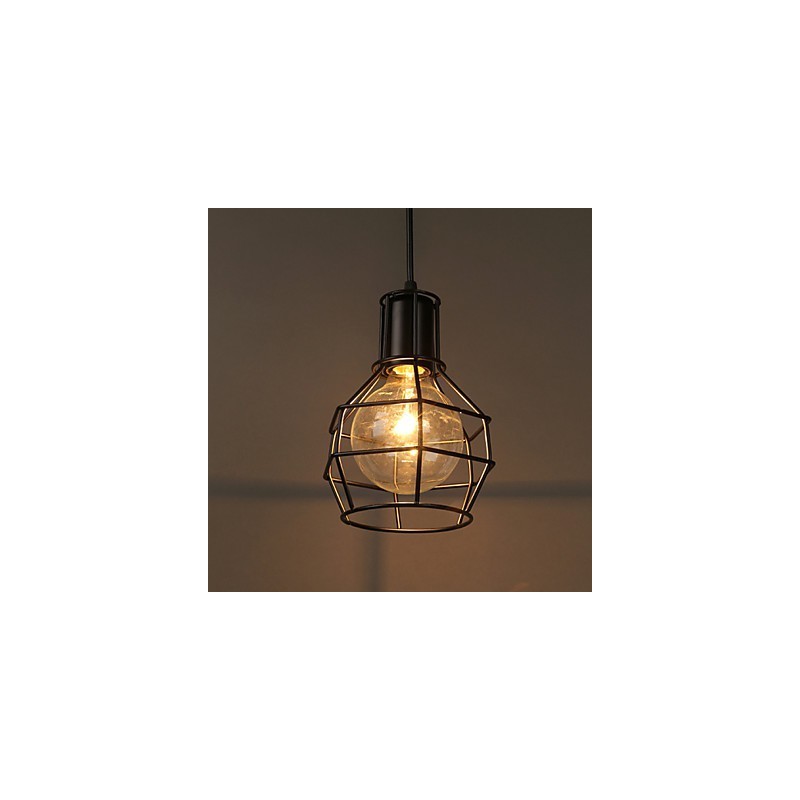 Lampada a sospensione in rete metallica moderna, nera, semplice