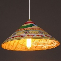 Lampadario a sospensione in bambù a forma di cappello da tè