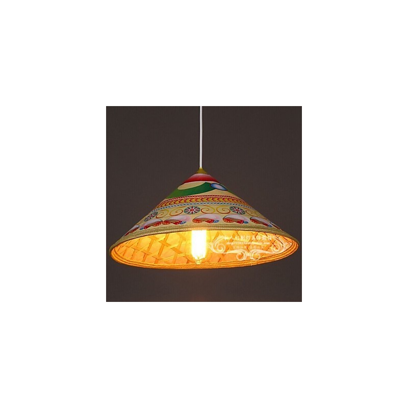 Lampadario a sospensione in bambù a forma di cappello da tè