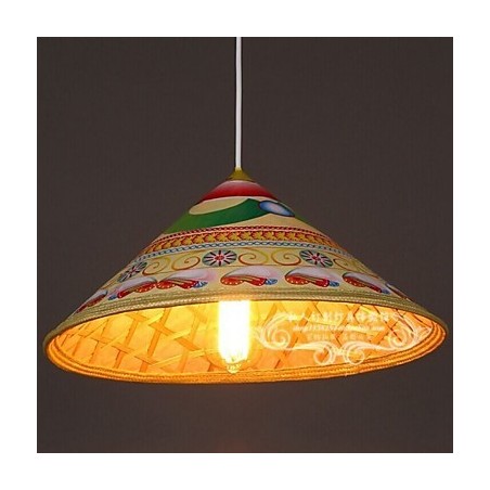 Lampadario a sospensione in bambù a forma di cappello da tè
