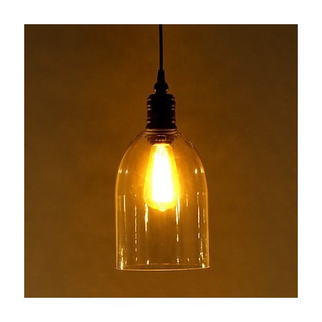 Lampada a sospensione classica vintage in metallo nero e vetro trasparente, 3 luci
