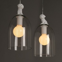 Lampada a sospensione moderna in vetro trasparente, bianca, 1 luce E26/E27, 28 cm