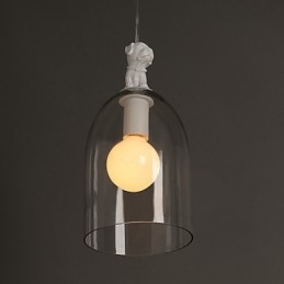 Lampada a sospensione moderna in vetro trasparente, bianca, 1 luce E26/E27, 28 cm