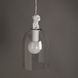 Lampada a sospensione moderna in vetro trasparente, bianca, 1 luce E26/E27, 28 cm