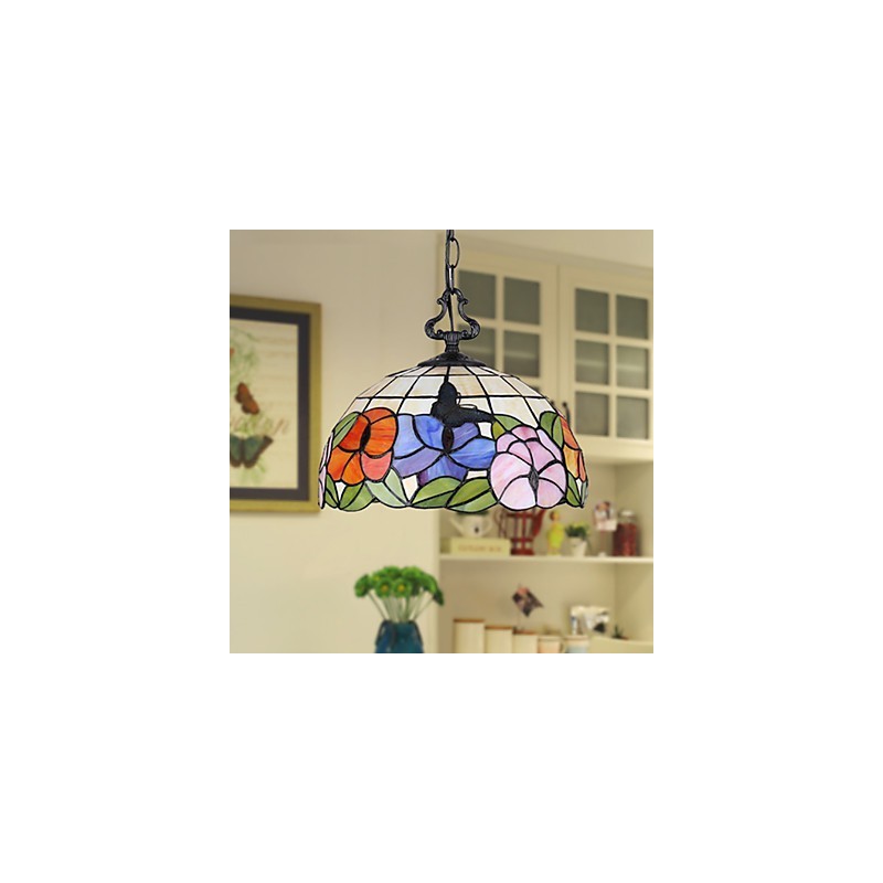 Lampadario a sospensione in vetro colorato rustico vintage