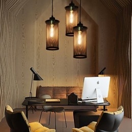 Lampada a sospensione in rete metallica nera stile retrò, 3 luci E26/E27, 24 cm