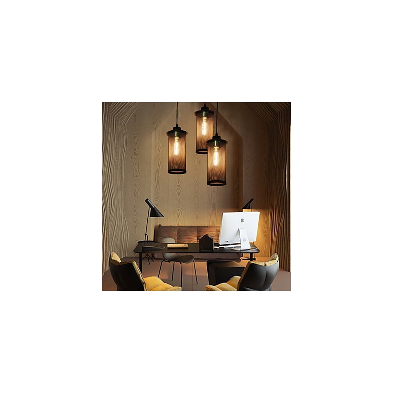 Lampada a sospensione in rete metallica nera stile retrò, 3 luci E26/E27, 24 cm