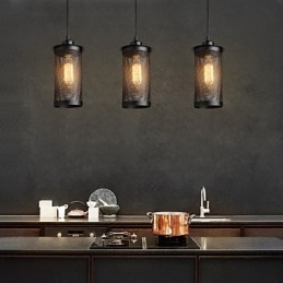 Lampada a sospensione in rete metallica nera stile retrò, 3 luci E26/E27, 24 cm