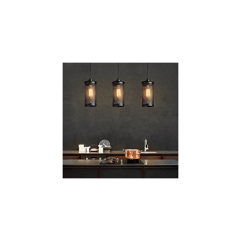 Lampada a sospensione in rete metallica nera stile retrò, 3 luci E26/E27, 24 cm