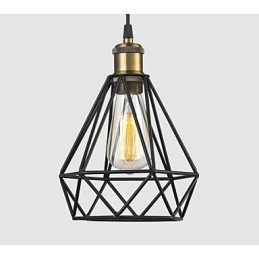 Lampada a sospensione industriale con gabbia metallica nera, cavo regolabile, 3 lampadine E26/E27