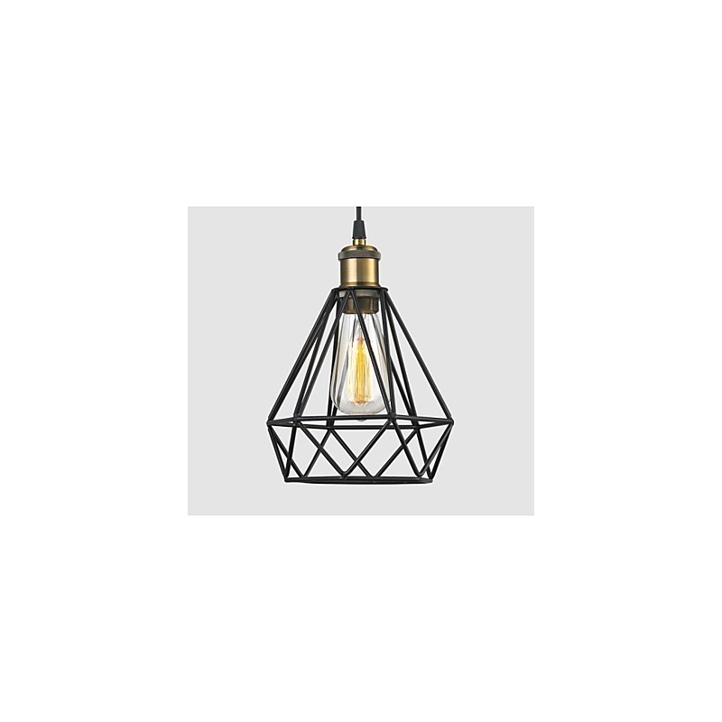 Lampada a sospensione industriale con gabbia metallica nera, cavo regolabile, 3 lampadine E26/E27