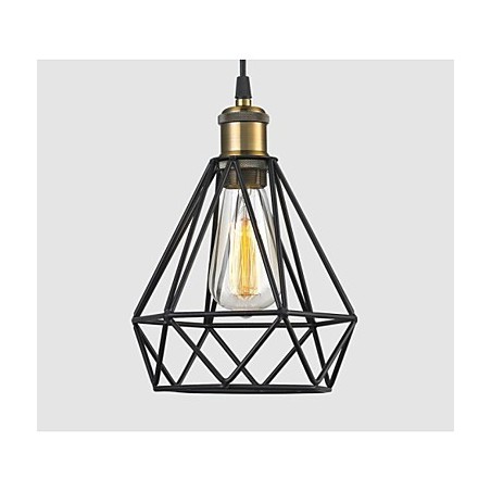 Lampada a sospensione industriale con gabbia metallica nera, cavo regolabile, 3 lampadine E26/E27