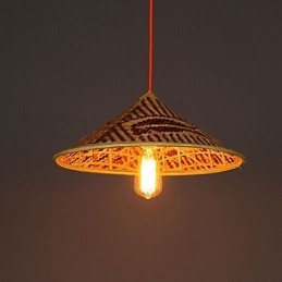 Lampadario a sospensione in bambù a forma di cappello di pesce, 40 cm, E26/E27