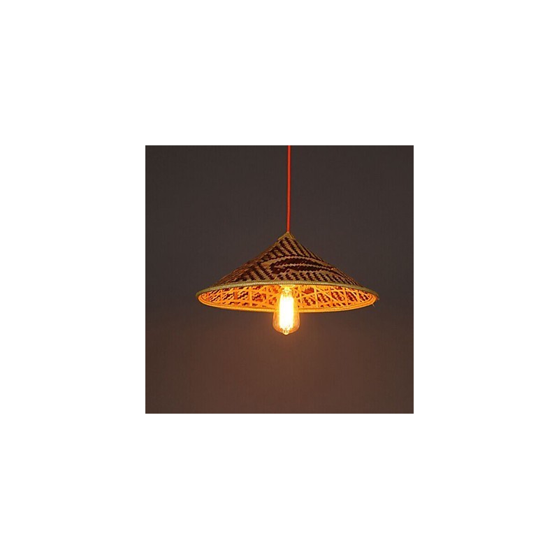 Lampadario a sospensione in bambù a forma di cappello di pesce, 40 cm, E26/E27