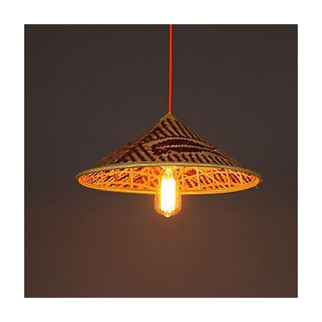 Lampadario a sospensione in bambù a forma di cappello di pesce, 40 cm, E26/E27