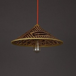 Lampadario a sospensione in bambù a forma di cappello di pesce, 40 cm, E26/E27