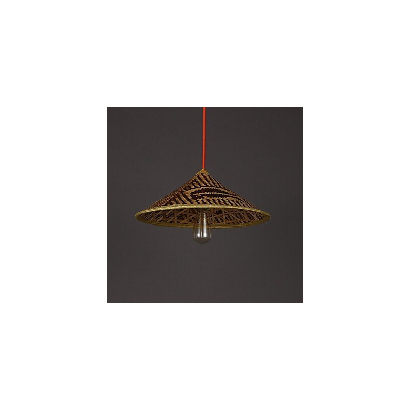 Lampadario a sospensione in bambù a forma di cappello di pesce, 40 cm, E26/E27