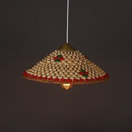 Lampadario a sospensione in bambù a forma di cappello, beige e marrone