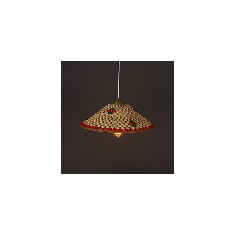 Lampadario a sospensione in bambù a forma di cappello, beige e marrone