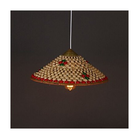 Lampadario a sospensione in bambù a forma di cappello, beige e marrone