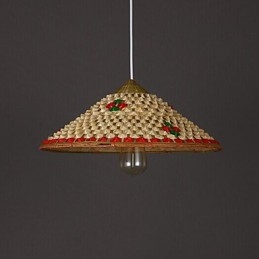 Lampadario a sospensione in bambù a forma di cappello, beige e marrone