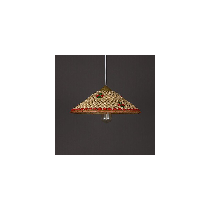 Lampadario a sospensione in bambù a forma di cappello, beige e marrone