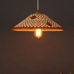 Lampadario a sospensione in bambù a forma di cappello, beige e marrone