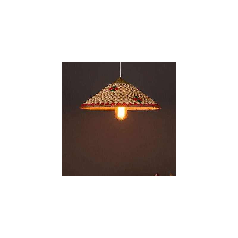 Lampadario a sospensione in bambù a forma di cappello, beige e marrone