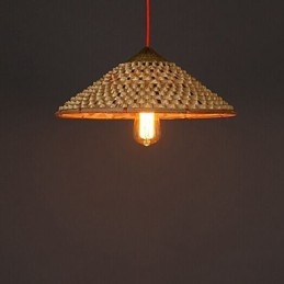 Lampadario a sospensione vintage in paglia e bambù