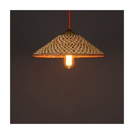Lampadario a sospensione vintage in paglia e bambù