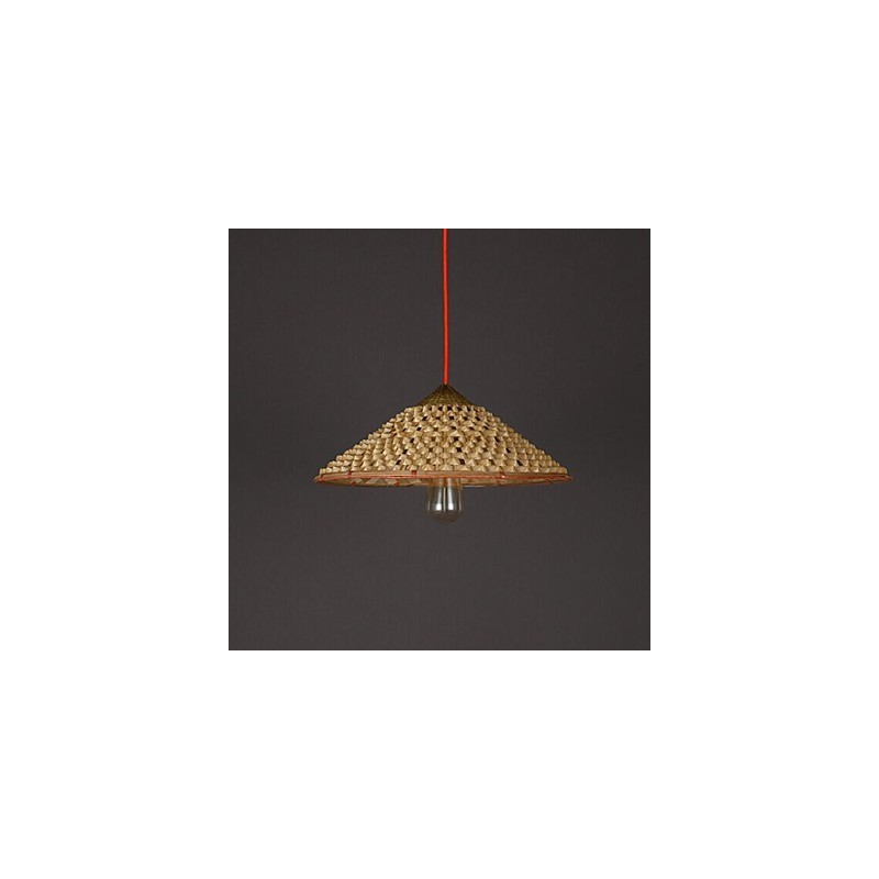 Lampadario a sospensione vintage in paglia e bambù