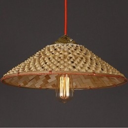 Lampadario a sospensione vintage in paglia e bambù