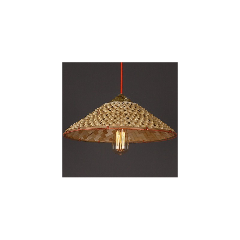 Lampadario a sospensione vintage in paglia e bambù