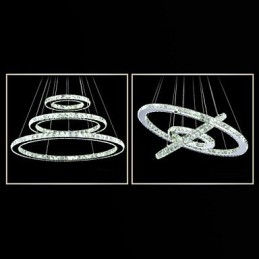 Lampadario rotondo moderno in cristallo dimmerabile con telecomando, luce bianco freddo