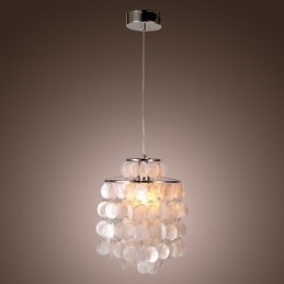 Lampada a sospensione mini moderna contemporanea cromata con paralume in conchiglia bianca