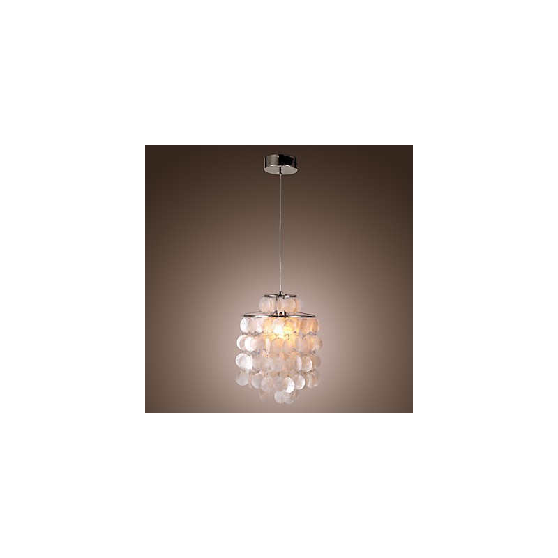 Lampada a sospensione mini moderna contemporanea cromata con paralume in conchiglia bianca