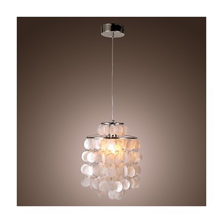 Lampada a sospensione mini moderna contemporanea cromata con paralume in conchiglia bianca