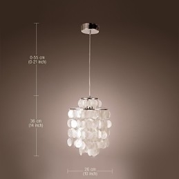 Lampada a sospensione mini moderna contemporanea cromata con paralume in conchiglia bianca