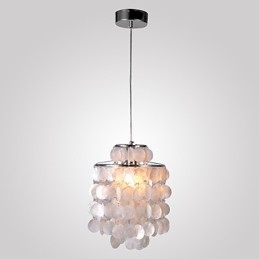 Lampada a sospensione mini moderna contemporanea cromata con paralume in conchiglia bianca