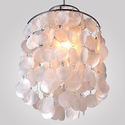 Lampada a sospensione mini moderna contemporanea cromata con paralume in conchiglia bianca