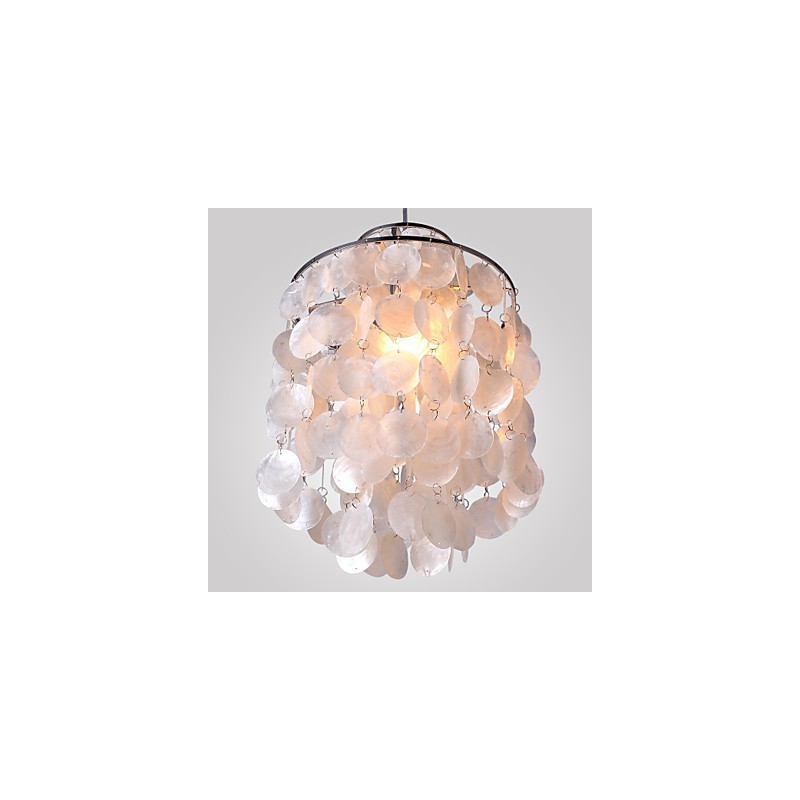 Lampada a sospensione mini moderna contemporanea cromata con paralume in conchiglia bianca