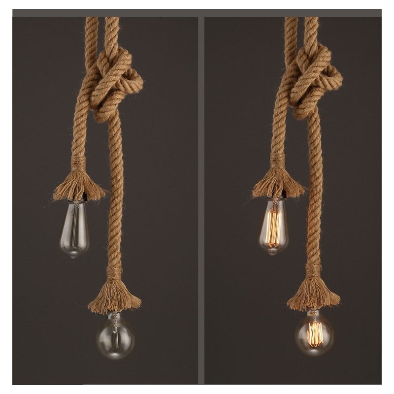 Lampada a sospensione in corda di canapa 100 cm con 1 lampadina E26/E27