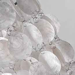 Lampada a sospensione mini moderna contemporanea cromata con paralume in conchiglia bianca