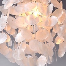 Lampada a sospensione mini moderna contemporanea cromata con paralume in conchiglia bianca